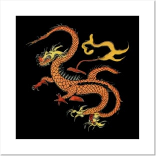 Orange japanese dragon Posters and Art